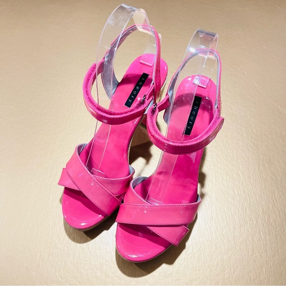Theory Bubblegum Pink Patent Leather Platform Block Heel Women’s 36.5 - Picture 8 of 8